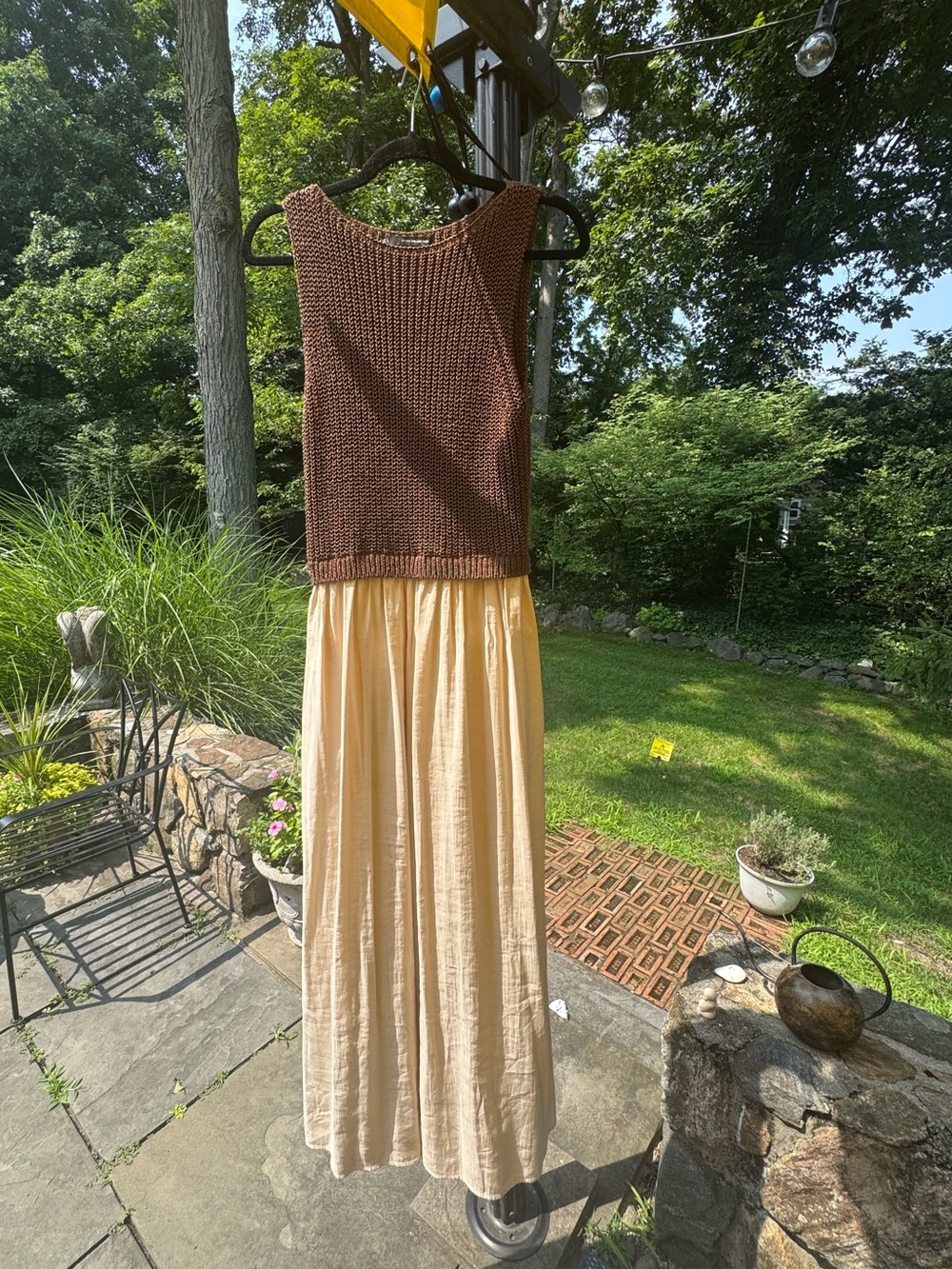 Sean Collection Brown Knit Bodice with Cream Maxi Skirt